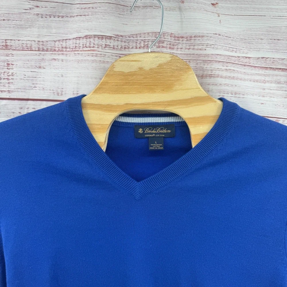 Brooks Brothers Sweater Mens Large Supima Cotton V-Neck Lightweight‎ Pullover